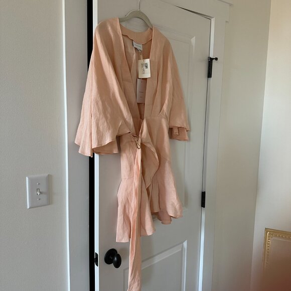 NWT SIgnificant Other Linen Mini Olivia Wrap Dress in Peach Size US 4 - Picture 12 of 12